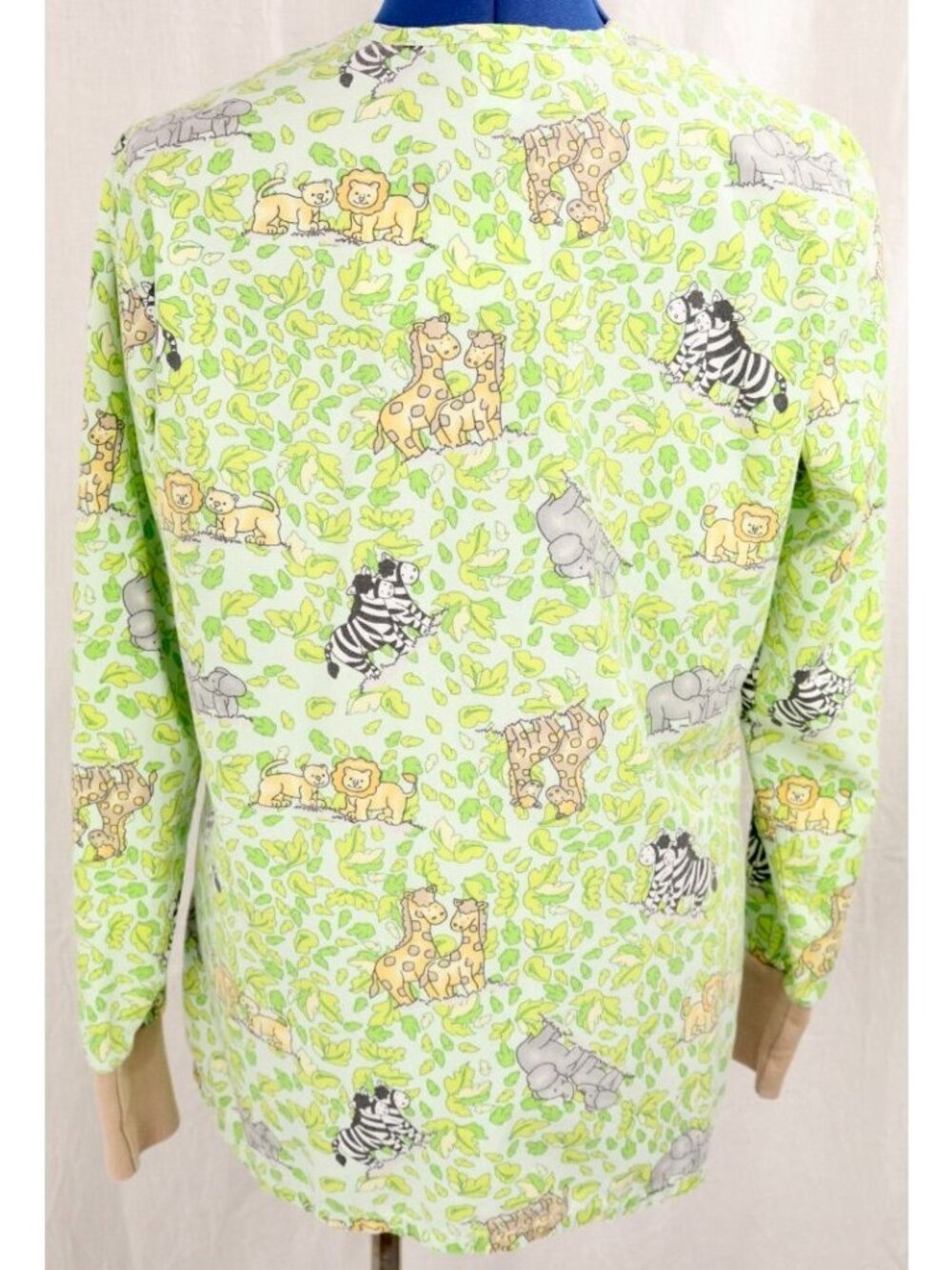 Cottagecore Scrub Top Women XS Green Safari Animal Whimsical Medical Lab VTG Y2K - Picture 3 of 10